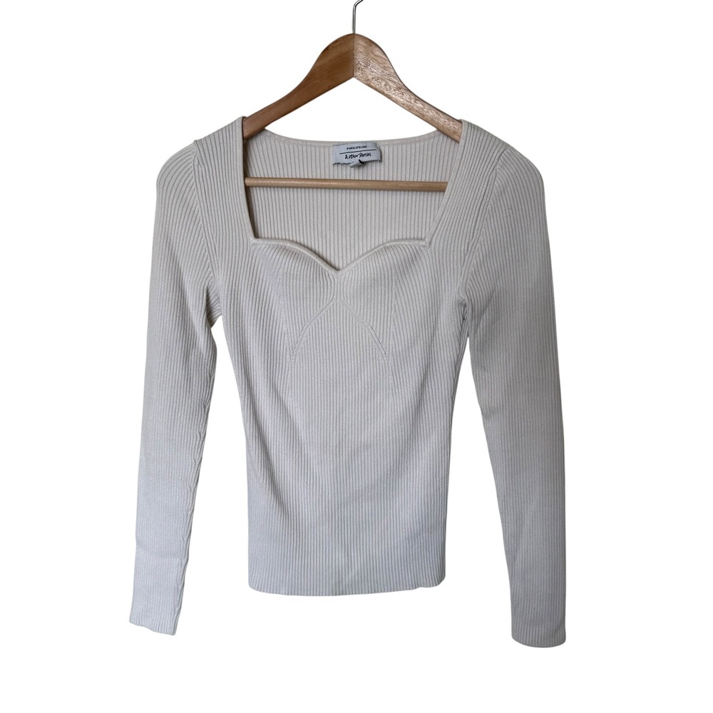 & Other Stories Knit Top Womens Small Cream Excellent Sweetheart Ribbed Paris